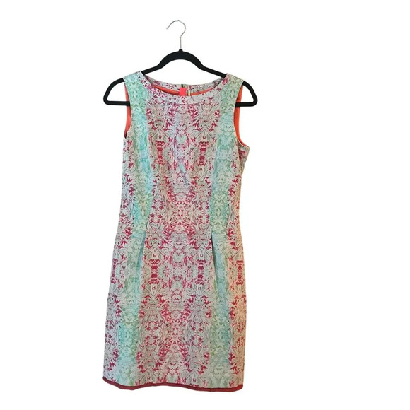 Elie Tahari Paisley Damask Neon Sheath Dress Sleeveless Size 4 Bright - Picture 1 of 10